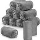 12 Pcs Flannel Fleece Throw Blanket Bulk 50 x 60 Inch Soft Fleece Blanket Warm Throw Blanket Coral Blankets for Couch Sofa Home Wedding Gifts Season (Light Gray)