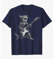 Funny Cat Playing Guitar Rock and Roll Gifts Men Women Kid T-Shirt Size M