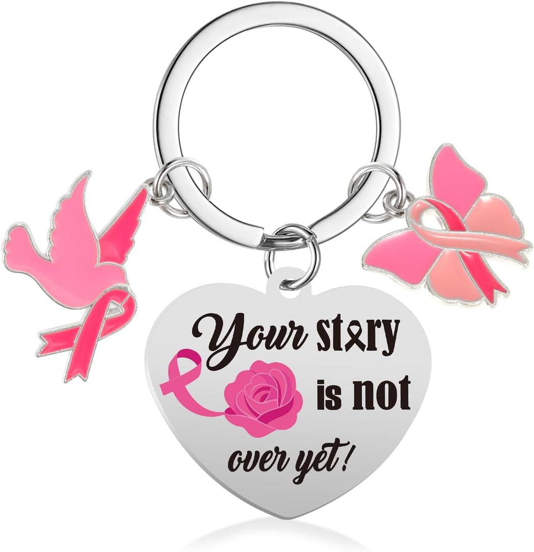 Konsait Breast Cancer Keychain, Breast Cancer Gift Heart Shape Inspirational Keychains for Women Girls Pink Ribbon Accessories Inspirational Gifts Party Favor (Pink)