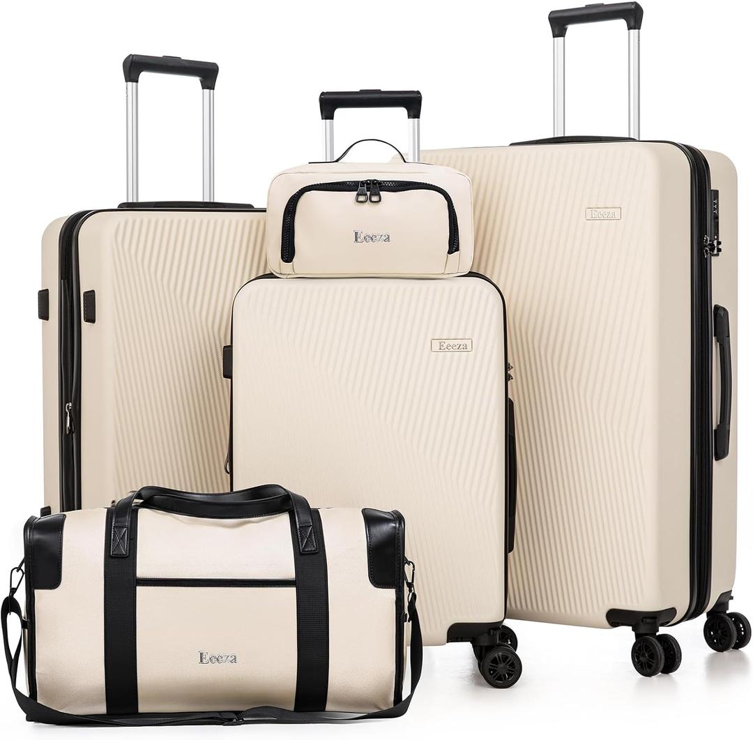 Eeeza 5 Piece Hardshell Luggage Set TSA Lock Spinner Wheels Beige, Piece (20/24/28")