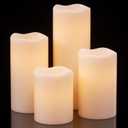 Eldnacele Waterproof Flameless Flickering Candles with 6 Hours Timer, Indoor Outdoor White LED Plastic Battery Operated Pillar Candles Pack of 4 Wedding Dinner Home Decor, D3x H4 5 6 8