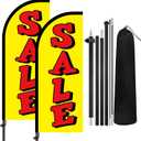 2 Sets Sale Themed Swooper Flag with Storage Bag Flagpole Kit and Ground Stake, 7 ft Sale Banner Feather Flag for Retail Store Business Advertising (Yellow, White)