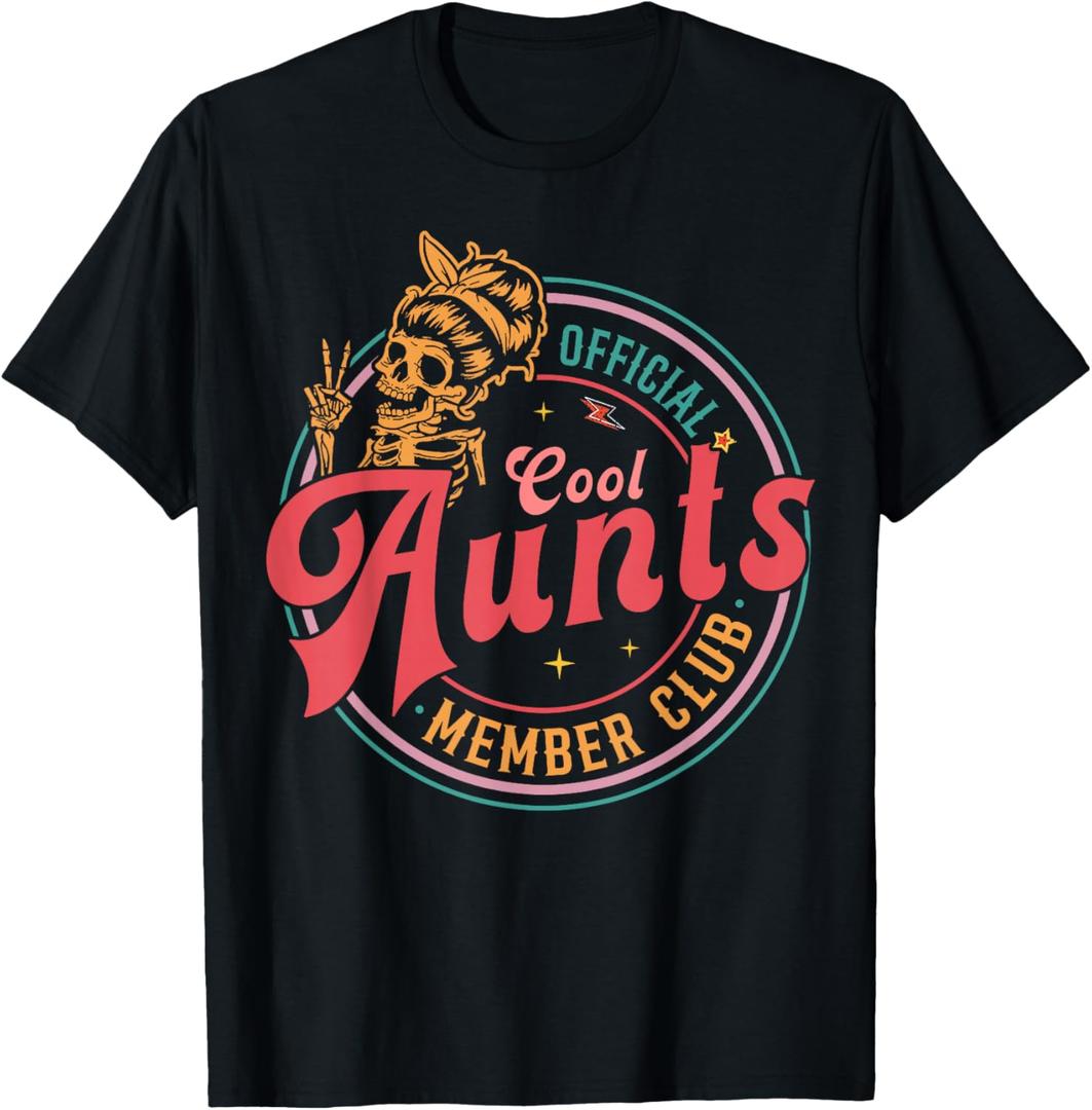 Mother's Day Official Member Cool Aunts Club Skull Halloween T-Shirt, S