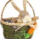 Juegoal Bunny Easter Woven Basket for Party Favors, Handmade Wicker Rattan Easter Candy Eggs Baskets for Kids, Cute Rabbit Picnic Hamper for Easter Egg Hunt Party Gifts Toy Storage