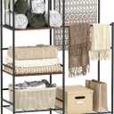 aboxoo Free Standing Towel Rack, 3 Tier Blanket Rack with M-Shaped Dividers,2 Tier Drying and Display Rack, Towel Holder for Bathroom,Blanket Storage for Living Room, Rustic Brown and Black