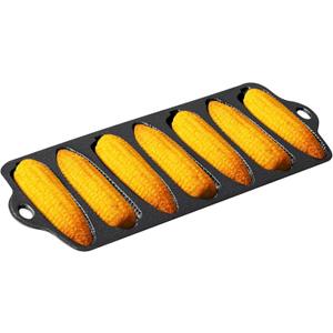 Reallnaive 1 Pc Cast Iron Corn stick Pan Corn Bread Molds with 7 Corncob Sticks Cornbread Loaf Cakes Corndog Baking Compatible with Oven, Stovetop, Grill, and Campfires