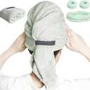 Large Microfiber Hair Towel with Spa Headband and Face Washing Wristbands Set| Super Absorbent, Anti-Frizz Hair Drying Towel for Wet, Long, Curly Hair, Light Green (42" x 24.5")