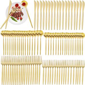 Gold Silverware Set 300-Piece – Premium Stainless Steel Flatware Set for 60, Luxury Gold Cutlery Set with Spoons Forks Knives, Shiny Kitchen Utensils for Home Restaurant Hotel