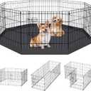 Dog Pen Pet Playpen Dog Fence Indoor Foldable Metal Wire Exercise Puppy Play Yard Pet Enclosure Indoor Outdoor 8 Panels 24 Inch with Bottom Pad/Top Cover (Black with Bottom pad)