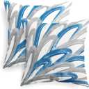 CaliTime Throw Pillow Cases Pack of 2 Cozy Fleece Two-Tone Abstract Feather Decorative Cushion Covers for Couch Bed Sofa Farmhouse Decoration 18 X 18 Inches Blue Grey