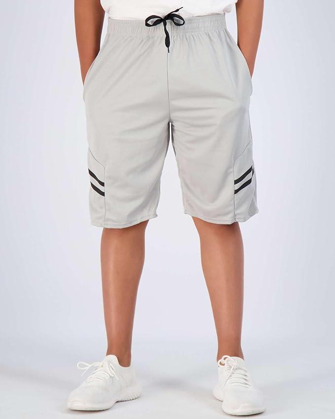 Real Essentials Boys' 5-Pack Mesh Active Athletic Performance Basketball Shorts with Pockets (X-Large, Set 2), Red/Gray
