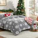 Amlie Home Christmas Comforter Set Queen, Fluffy Fleece Bedding Set with Christmas Snowflake, Grey Plush Comforter for Winter, 3 Pieces, 1 Soft Comforter and 2 Pillow Shams (Queen (90"x90"))