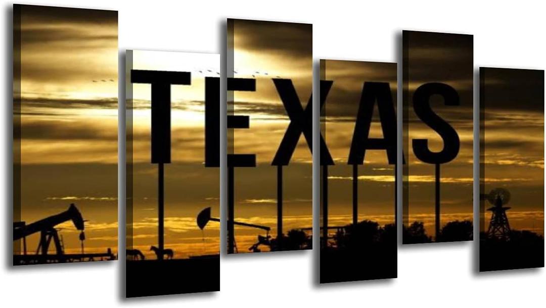 Large 6 Piece Canvas Wall Art Painting An oil field in Texas Modern Prints Giclee Stretched and Framed Picture for Home Living room Office Decor