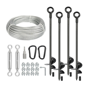 4 Pcs 30" Long Ground Anchors Shed Anchors Kit with 3/16" Galvanized Cable & Turnbuckles & Carabiners, Heavy Duty Earth Anchors for Sheds Trees Trampoline Greenhouse Swing Set Tent