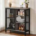 BON AUGURE Liquor Cabinet Bar for Home, Farmhouse Coffee Storage Cabinet for Kitchen, Small Wood Sideboard Buffet Station Cabinets with Door (Dark Grey Oak, 36")