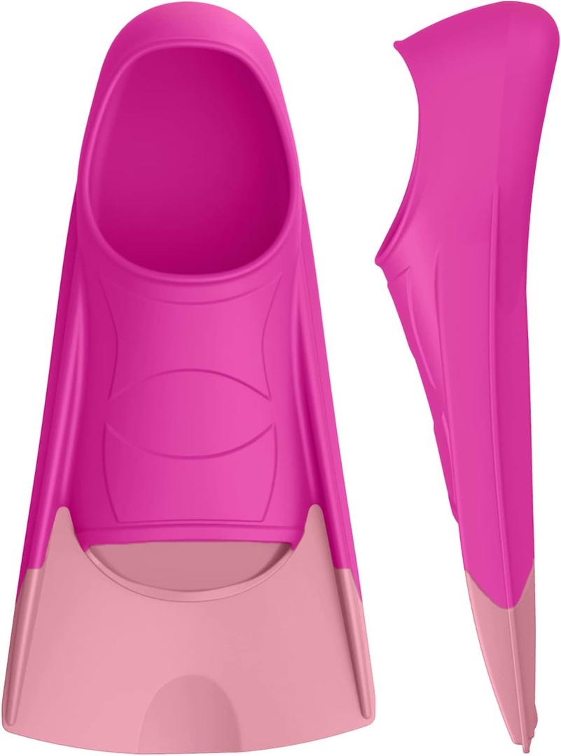 Gintenco Swim Fins, Kids Swim Training Fins for Lap Swimming, Travel Size Flippers with Mesh Bag, Silicone Swimming Fins for Kids Teens Adults Women Men (S(Jr 2-3/ US Women 3-5), Pink2)