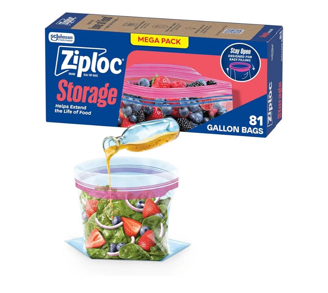 Ziploc Gallon Food Storage Bags, Stand-Up Bottom, Easy to Fill, 81 Count