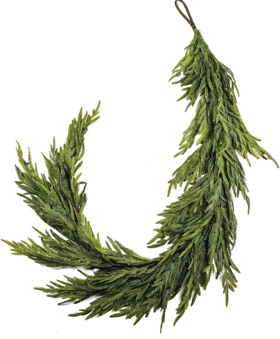 Norfolk Pine Garland 6ft Real Touch Realistic Christmas Pine Garland, Greenery Artificial Christmas Decorations for Table, Mantle, Wall