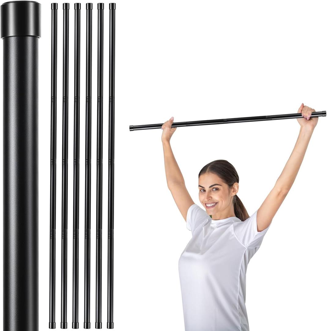 6 Set 5ft Yoga Stick Adjustable Stretching Sticks, Black Exercise Stick with Non-slip Rubber Ends, Posture Corrector Stretch Tool for Mobility Training, Workout, Balance Fitness (Per Set 5ft, Black)