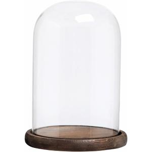 MyGift The Bell Jar Glass Cloche with Rustic Wood Base, 10 Inch Tall Clear Decorative Glass Dome Display for Plants, Curios, Keepsakes, Heirlooms
