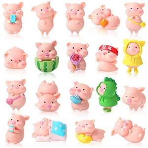 19 Pcs Pig Mini Figurines Toys Figure Animal Toys Set Cute Figurine Pig Cake Toppers for Home Desk Birthday Party Decorations