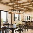 DECOLUCE Pendant Lights Kitchen with Plug in Cord Detachable, 5-Light Farmhouse Dining Room Light Fixture Over Table, Vintage Rectangular Chandeliers for Dining Room Lighting Dcor, Black, 5- light wood