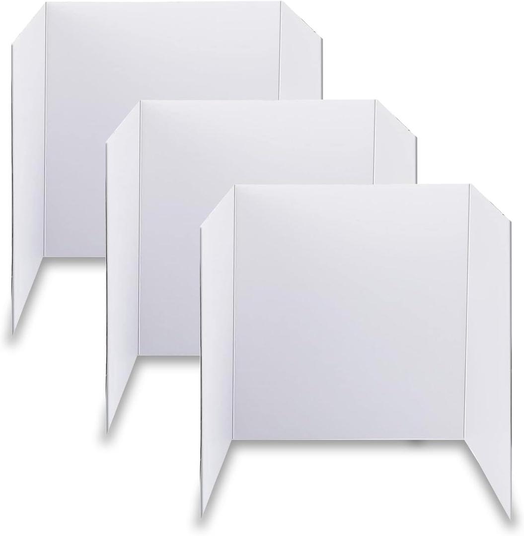 Trifold Poster Board, 24" x 16", 3-Pack, White Corrugated Project Boards for Science Fairs, School Projects, Event Displays, and Business Presentations