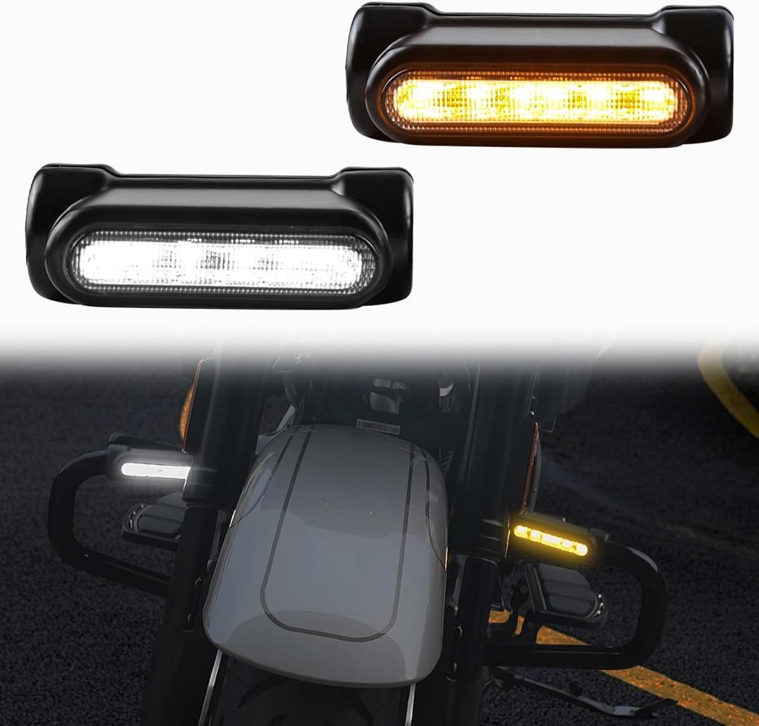 Highway Bar Light for CVO Road Glide, Black Highway Guard Crash Bar LED Auxiliary Lights Switchback w/White DRL & Amber Turn Signal Light for Harley Touring CVO Road Glide 2024 Accessories