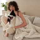 Bedsure ComfyFleece Waterproof Dog Blankets for Large Dogs - Soft Pet Cat Blanket Corduroy Fleece for Couch Bed Protector Washable, Cozy Calming Reversible Furniture Protection,50"x60", Cream