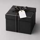 12x12x10in Deep Square Gift Box with Lid, Large Matte Black Luxury Gift Box with Gold Foil Trim & Satin Ribbon, Empty Gift Box for Men Women, Birthday Wedding Graduation Gift Box for Presents, 2 Gold Foil Tags & Filler