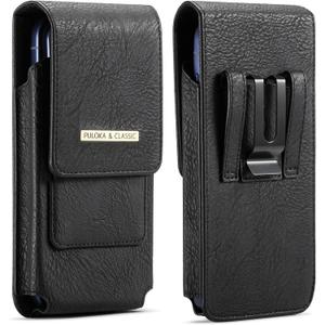 Phone Holster with Belt Clip for iPhone 17/16/15/14/13/12 Pro Max & Plus, Galaxy S25/S24/S23/S22 Ultra & Plus, Premium Leather Pouch with Card Holder, Magnetic Closure, Rugged Outdoor Case - L Black