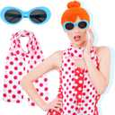 3pcs Halloween Costumes Accessories Include Orange Wig Red Polka Dot Scarf Blue Frame Sunglasses Lightweight Long Silk Scarf for Funny Movie Costume Accessories