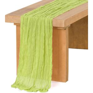 Ling's Moment Green Cheesecloth Table Runner, 168 Inch 14FT Light Green Boho Gauze Rustic Sheer Sage Cheese Cloth Table Runners for Party Wedding Birthday Outdoor Bridal Shower Decor