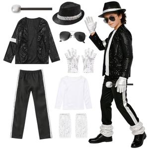 VIIOMUYE 8 Pcs Boys Halloween Costume Set with Accessories, 80s 90s Retro Dance Disco Outfit for Kids Stage Cosplay,