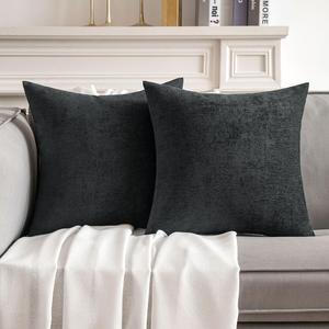 MIULEE Pack of 2 Black Decorative Pillow Covers 18x18 Inch Soft Chenille Couch Throw Pillows Farmhouse Cushion Covers for Home Decor Sofa Bedroom Living Room