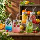 DaYammi Mason Jars with Lids and Straws, 6 Pack 16 Oz Glass Cups for Cold Beverages, Juice, Smoothies, Iced Coffee, Cocktails Leak-Proof Drinking Glasses with Sealed & Straw Lids, Clear