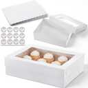 10 Pack 14x10x4 Inches Cake-Boxes with Cake Board White Bakery Boxes with Large Window Rectangle Half Sheet Cake-Boxes for Pastry Baking Cake Donuts Cupcake Pie Packaging