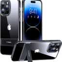 TORRAS MoonClimber Designed for iPhone 14 Pro Case Clear with Stand, Metal Kickstand, Non-Yellowing, 10FT Military Drop Protective Shockproof Slim Hard Case for 14 Pro Phone Case with Kickstand, Black