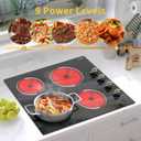 Electric Cooktop 24 Inch - 4 Burner Drop-in(22.05"x19.3") Radiant Electric Cooktop 6000W Knob Control, 220V Electrical Ceramic Stove Top, 9 Heating Levels, Residual Heat Indication (No Plug)