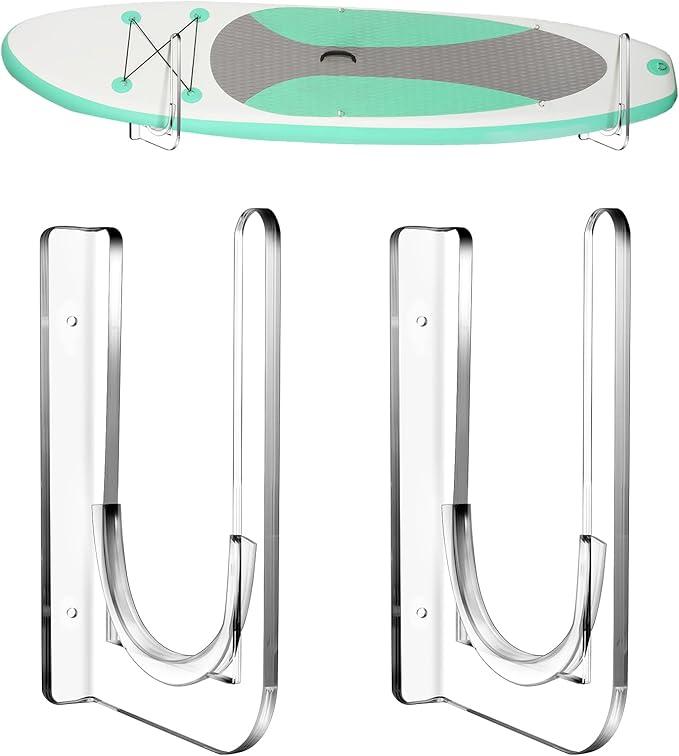 Yousoontic Surfboard Wall Mount Sup Paddle Board Rack Clear Acrylic Paddle Board Holder Wall Display Horizontal Storage Holder for Sup, Holds 50 Lbs