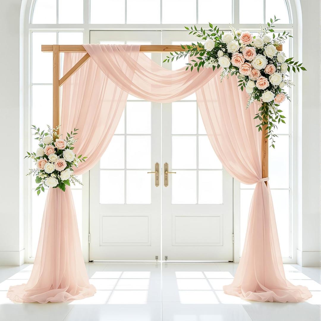 FUHSY Peach Wedding Arch Drapes 2 Panels 20FT Wedding Arch Draping Fabric Chiffon Fabric Drapery Arch Decorations for Ceremony Wedding Backdrops for Reception Bridal Archway Ceiling Drapes Swag Decor