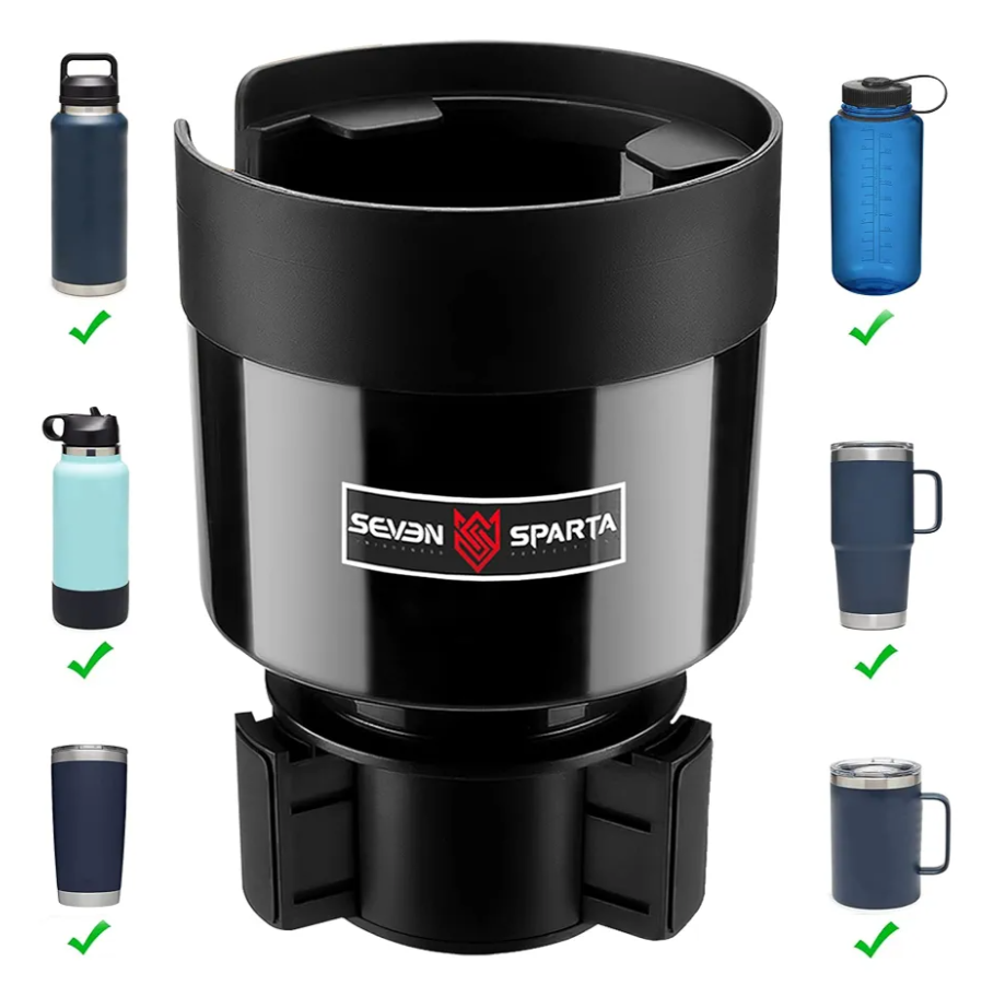 Seven Sparta Car Cup Holder Expander with Adjustable Base, Compatible with Hydro Flasks 32/40 Ounce, Compatible with Yeti Ramblers 20/26/30 Ounce, Other Bottles in 3.4"-3.8" (Black)