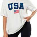 Womens Oversized Summer T Shirts Fashion Floral Graphic Tees Short Sleeve Beach Vacation Trendy Clothes 2025 (Large, Classic Usa Flag)