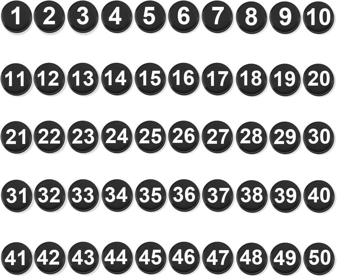 50pcs Magnetic Numbers, 0.8" Small Round Numbers Magnetic Accents 1-50 Circles Magnet Numbers for Classroom Whiteboard Calendar Refrigerator Home School Office (Black)