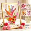 nicedepot Mother's Day Craft Glass Frame for Pressed Flowers Handprint Frame Kit with Dried Flowers Frame for Pressed Flowers Kit Mother Day Gift for Grandma