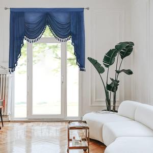 Waterfall Sheer Window Valances for Kitchen Tassels Swag Valances for Living Room Valance Curtains for Bedroom Rod Pocket (Navy Blue, W59 Inch)