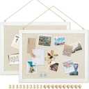 DOLLAR BOSS Bulletin Boards with Linen 2-Pack 16''X 12'' Cork Board for Walls Wood Framed Bulletin Boards, Small Pin Board for Home Kitchen Office Decorative Hanging 20 Pushpins (White)