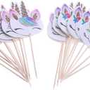 CCINEE 48pcs Rainbow Unicorn Cupcake Toppers Picks Double-Sided Paper Unicorn Cake Toppers for Birthday Party Dessert Decoration