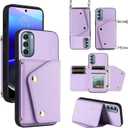 Luxury Wallet Case for Motorola Moto G Stylus 5G 2022 with 5 Card Slots Thin Slim Flip Purse & Shoulder Strap,Credit Card Holder Stand Phone Cover for XT2215-1 XT2215-4 XT2215DL Purple