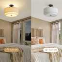 3 Light Double Drum Semi Flush Mount Ceiling Light, Close to Ceiling Light Fixture, 16 Inch with Fabric Linen Shade, Black Brass, for Living Room, Bedroom, Dining Room,Hallway and Entryway
